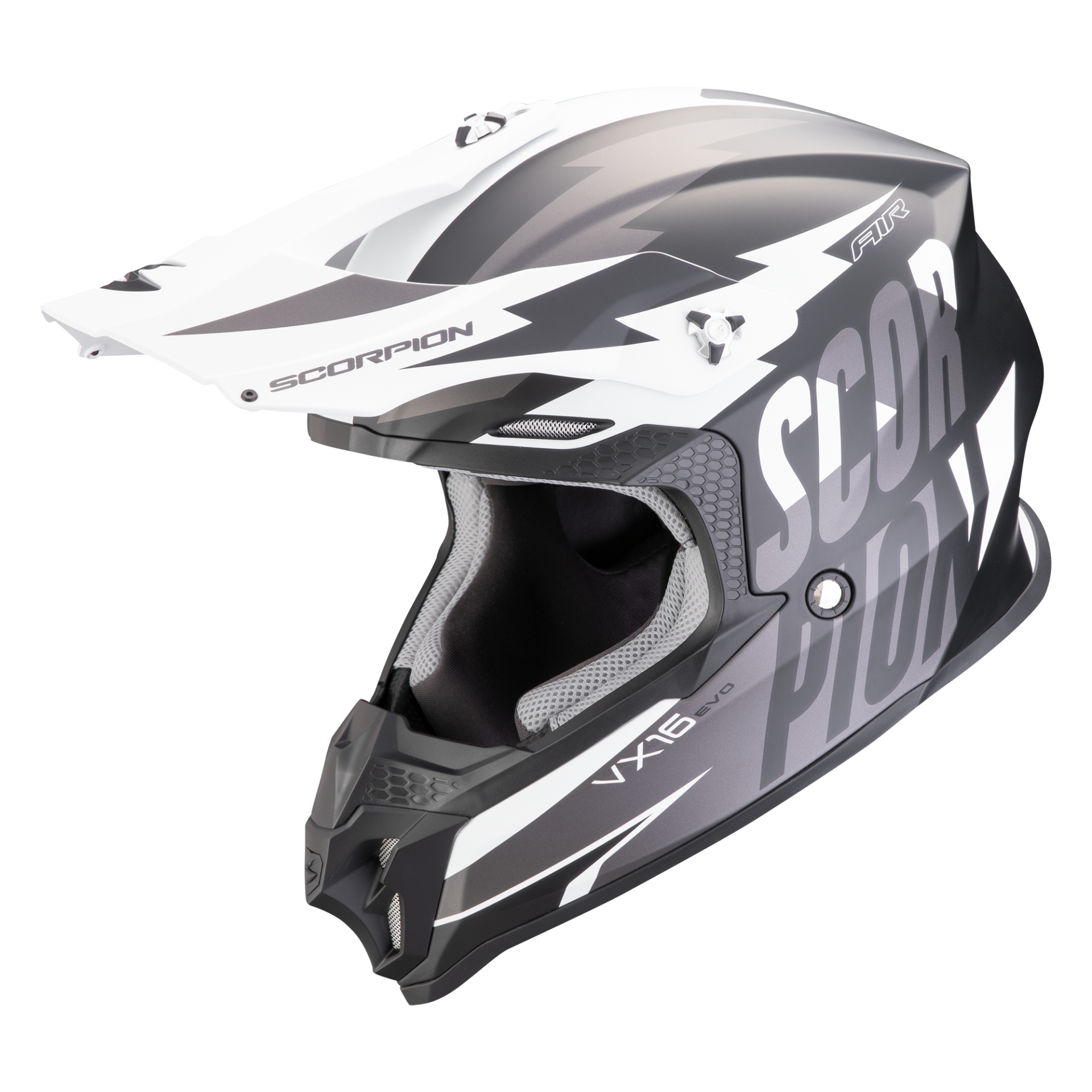 Casco Integrale Scorpion VX 16 EVO AIR Off Road Cross SLANTER Nero Argento ECE 22-06