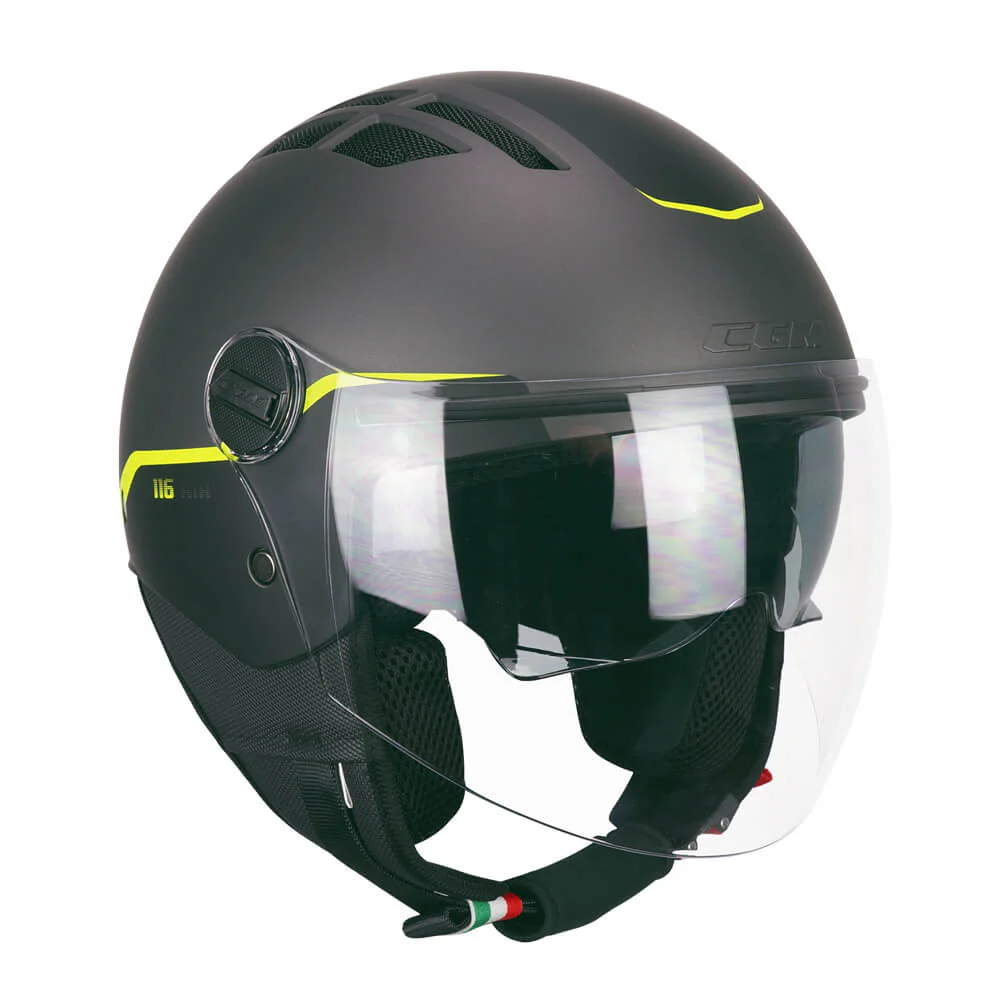 Casco Jet CGM AIR BICO Grafite Giallo Fluo Visiera E Parasole ECE 22-06