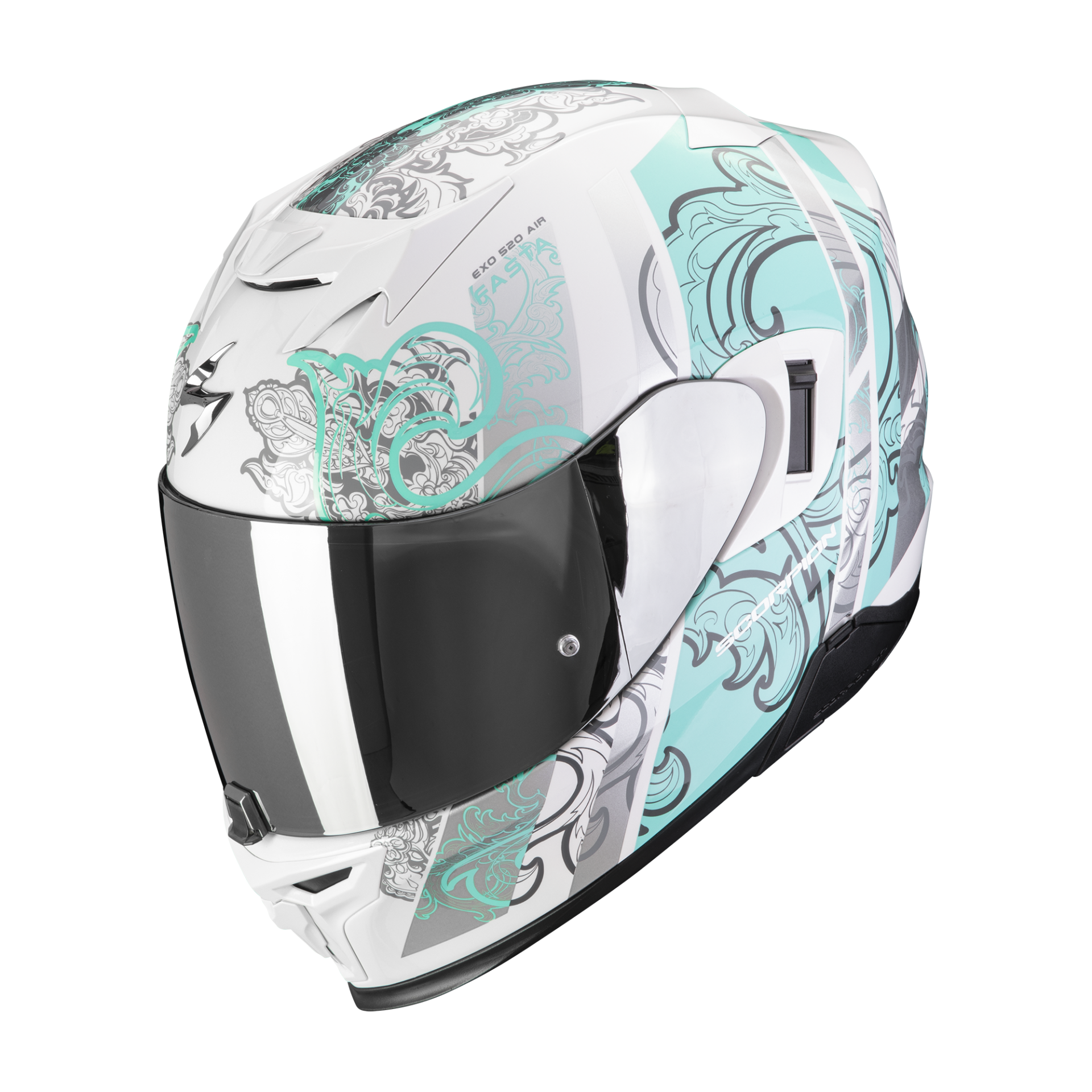 Casco Moto Integrale Touring Scorpion EXO 520 EVO AIR ECE 22-06 Fasta Bianco Azzurro