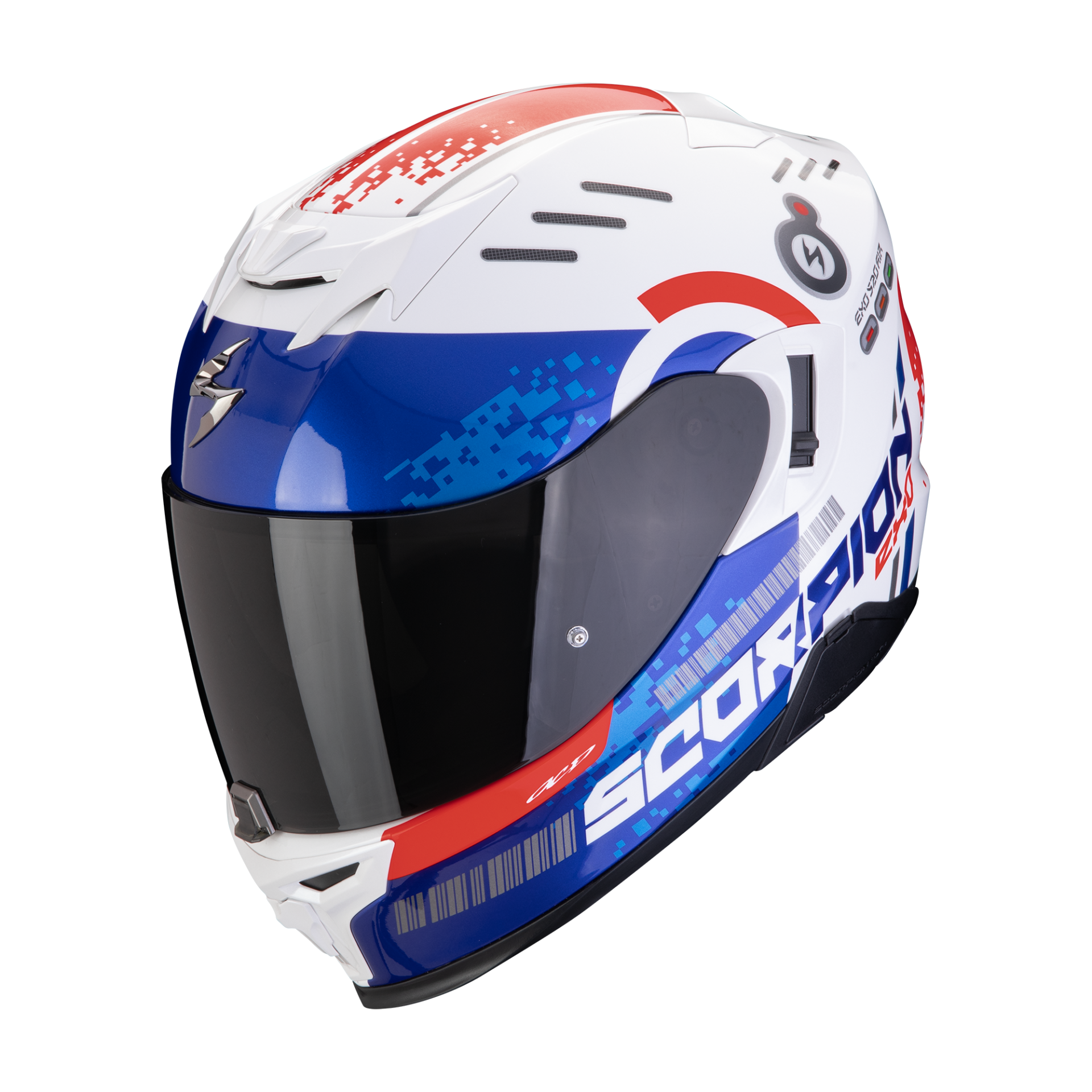 Casco Moto Integrale Touring Scorpion EXO 520 EVO AIR ECE 22-06 Titan Bianco Blu Rosso