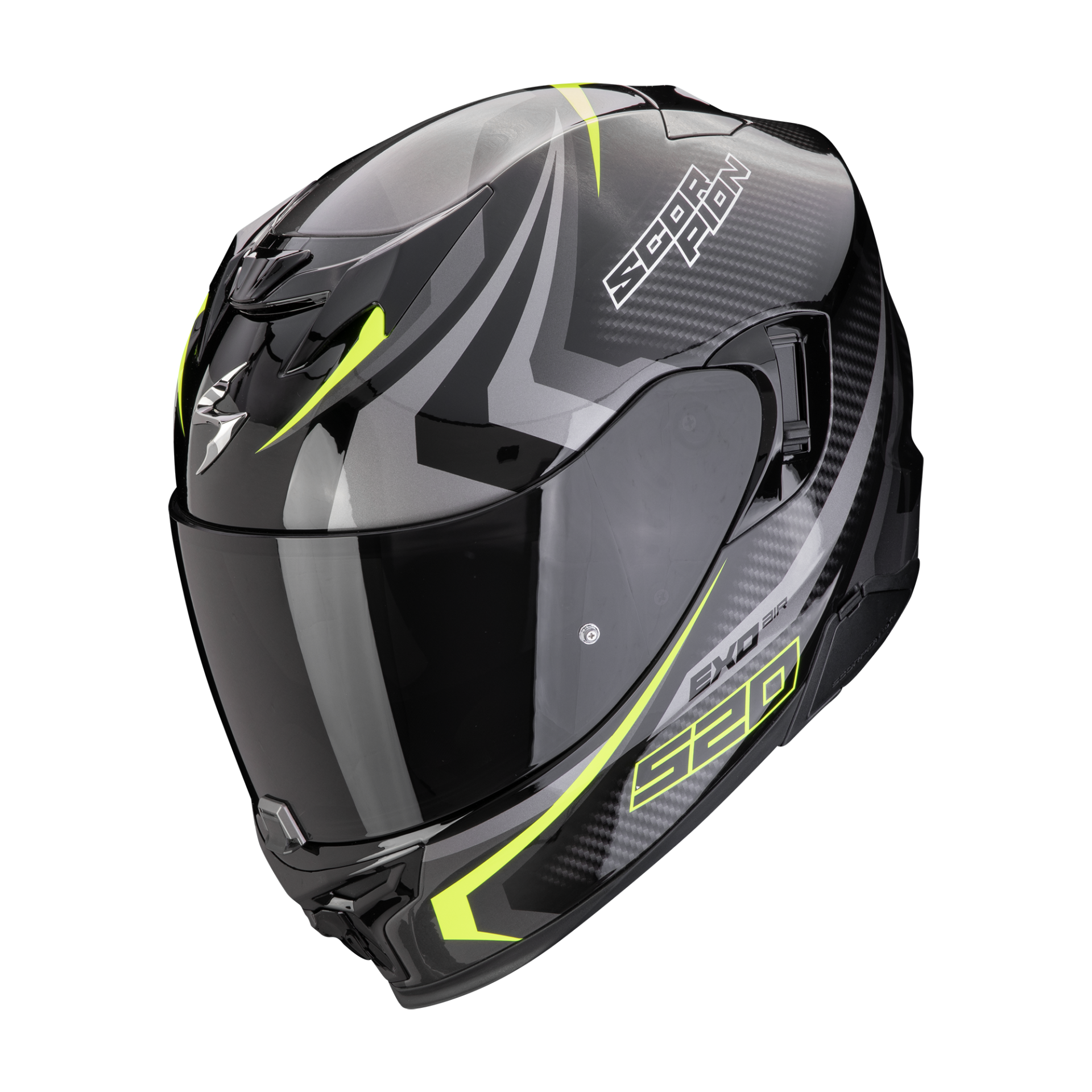 Casco Moto Integrale Touring Scorpion EXO 520 EVO AIR ECE 22-06 Terra Nero Argento Giallo Neon