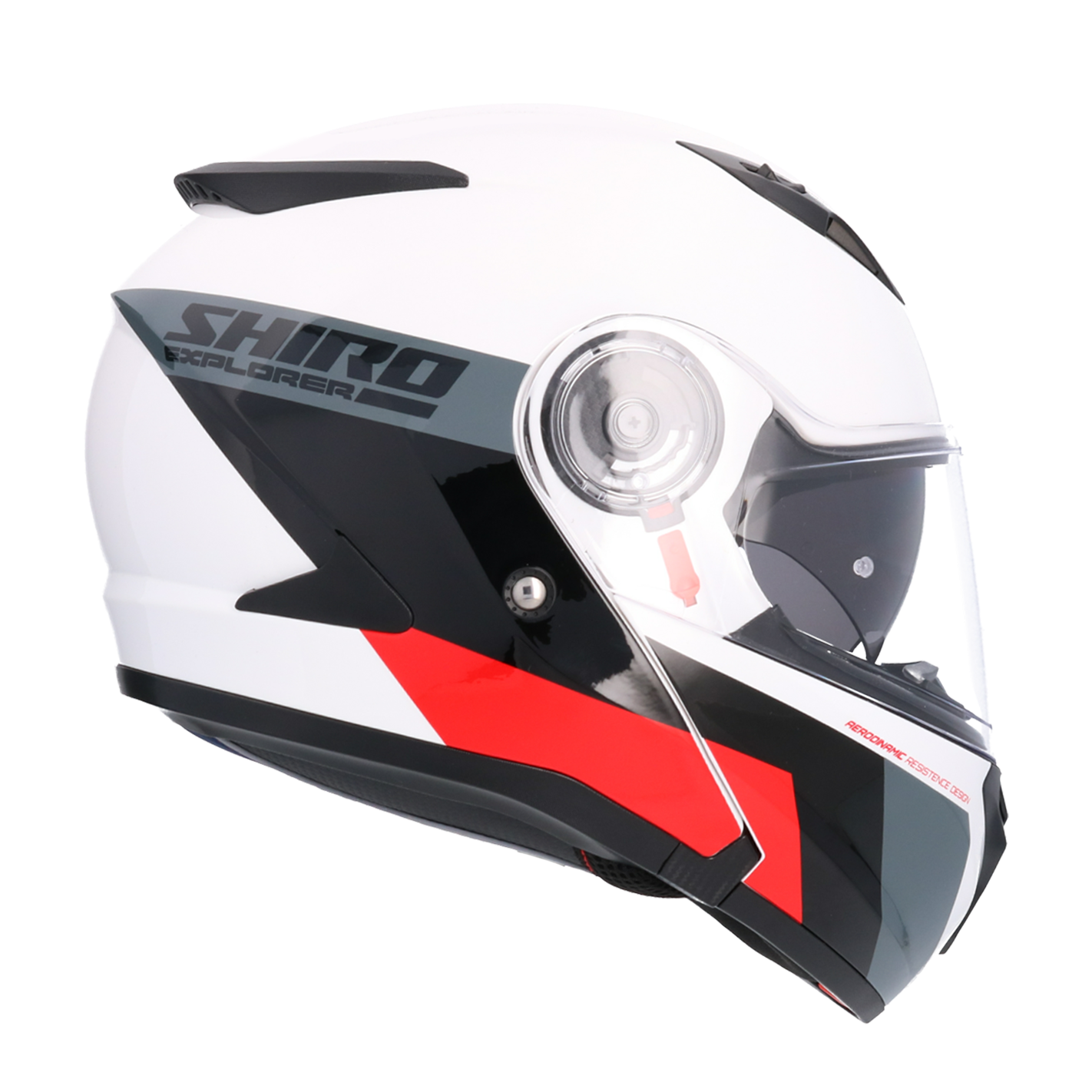 Casco Moto Modulare SHIRO Explorer Maverick Bianco Rosso Grigio ECE 22-06