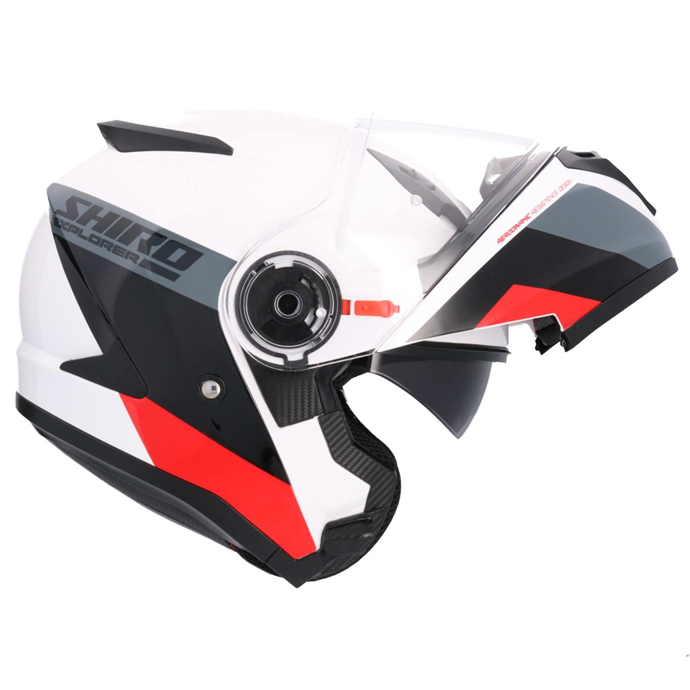 Casco Moto Modulare SHIRO Explorer Maverick Bianco Rosso Grigio ECE 22-06