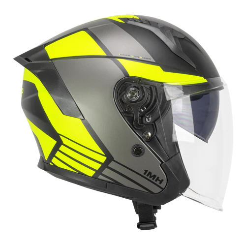 Casco Jet SKA-P Jedi Sport Nero Giallo Fluo Opaco Visiera Lunga Parasole Interno ECE 22-06