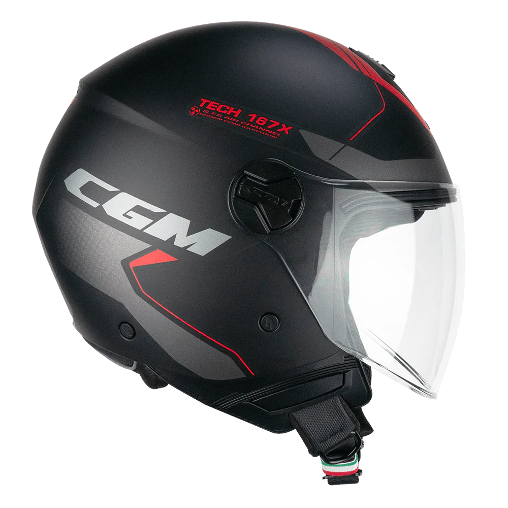 Casco Jet CGM 167X FLO TECH Nero Rosso Opaco Visiera Lunga ECE 22-06