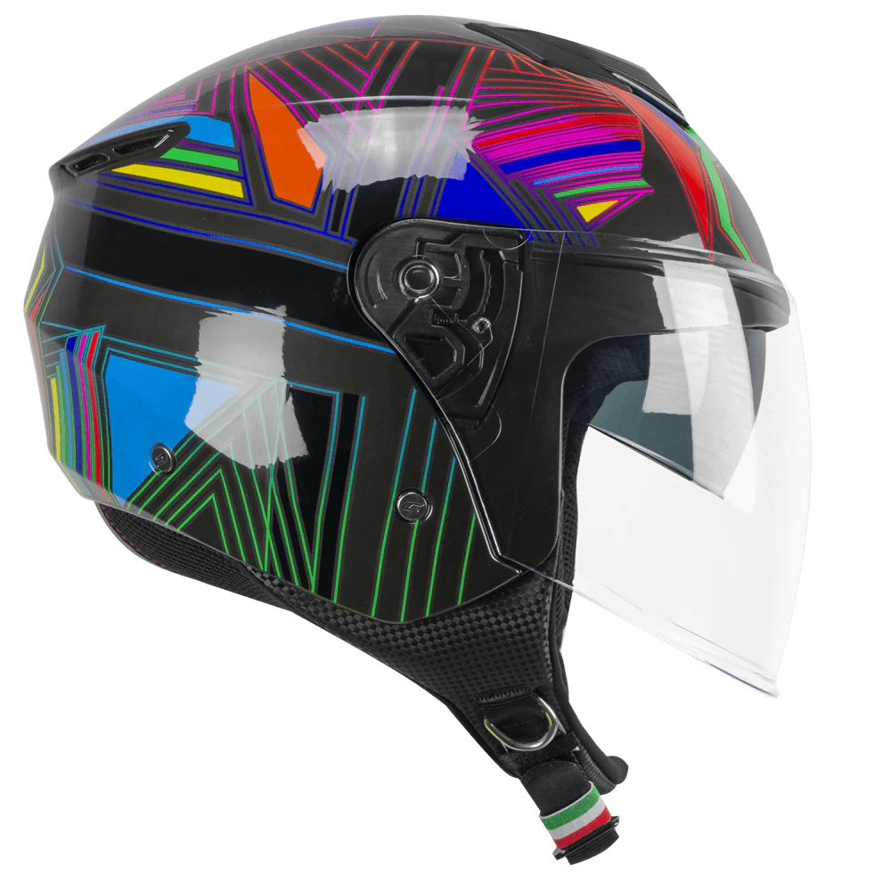 Casco Jet CGM 126A IPER DISCO ECE 22-06 Con Visiera Lunga E Parasole Grafite Verde Fucsia