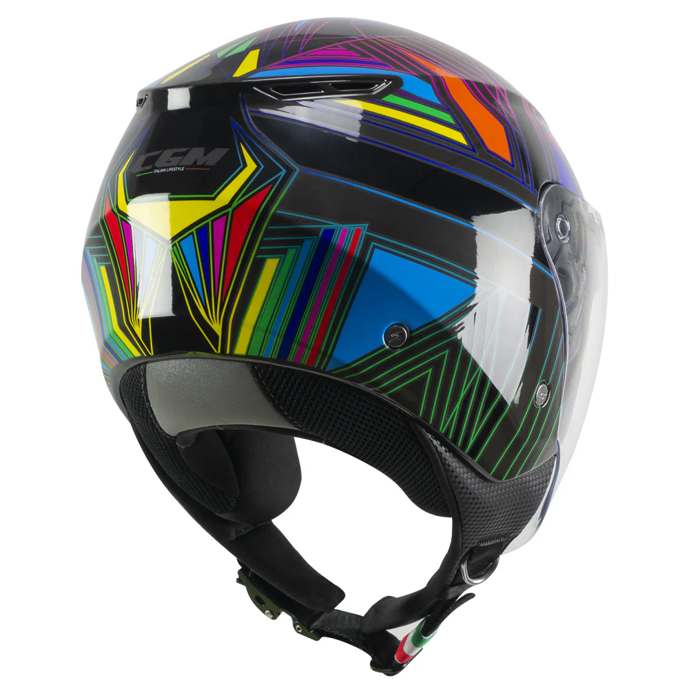 Casco Jet CGM 126A IPER DISCO ECE 22-06 Con Visiera Lunga E Parasole Grafite Verde Fucsia