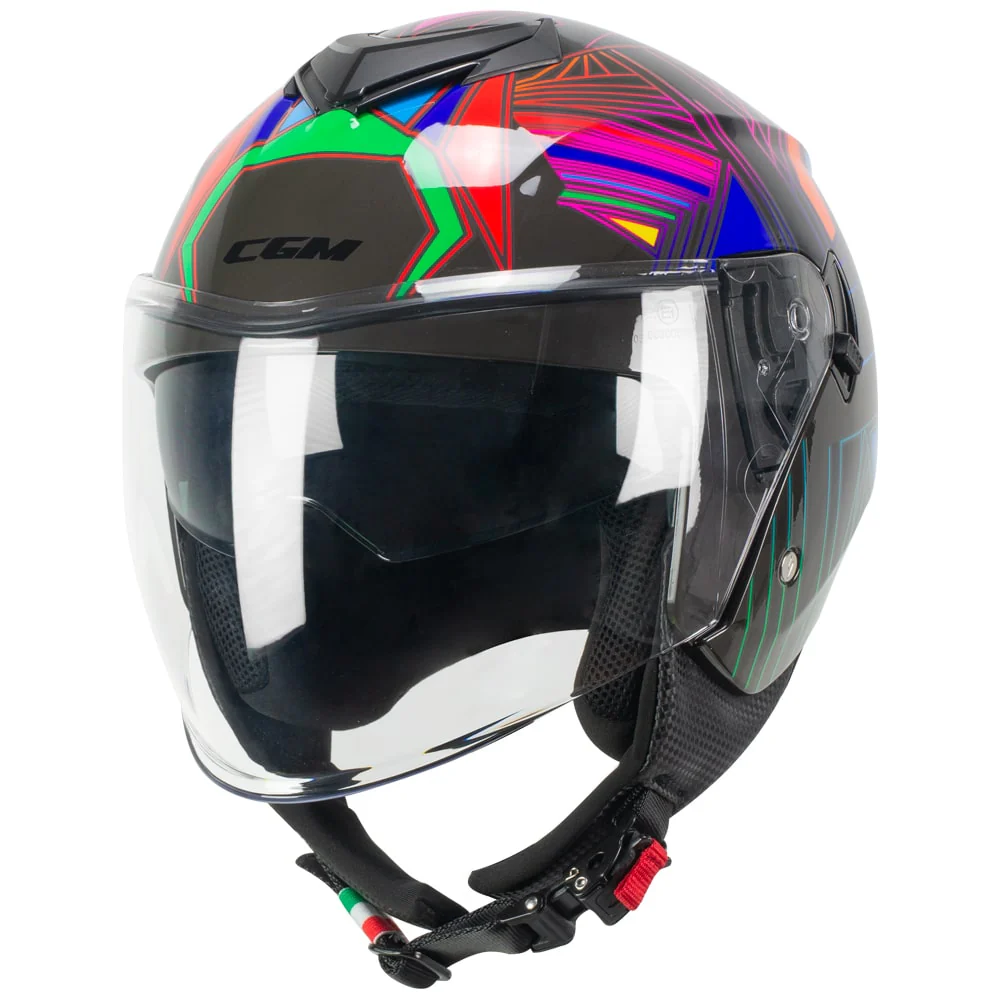 Casco Jet CGM 126A IPER DISCO ECE 22-06 Con Visiera Lunga E Parasole Grafite Verde Fucsia