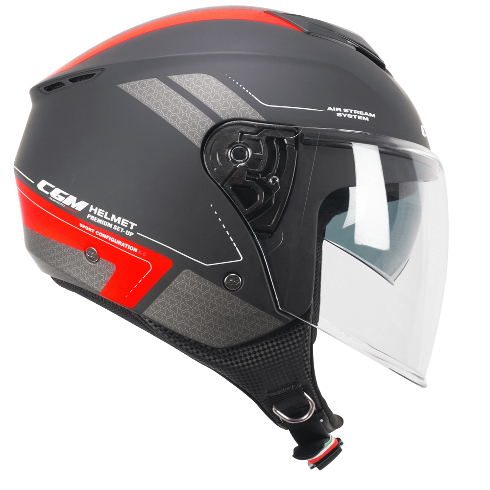 Casco Jet CGM 126A IPER CITY ECE 22-06 Con Visiera Lunga E Parasole Nero Rosso