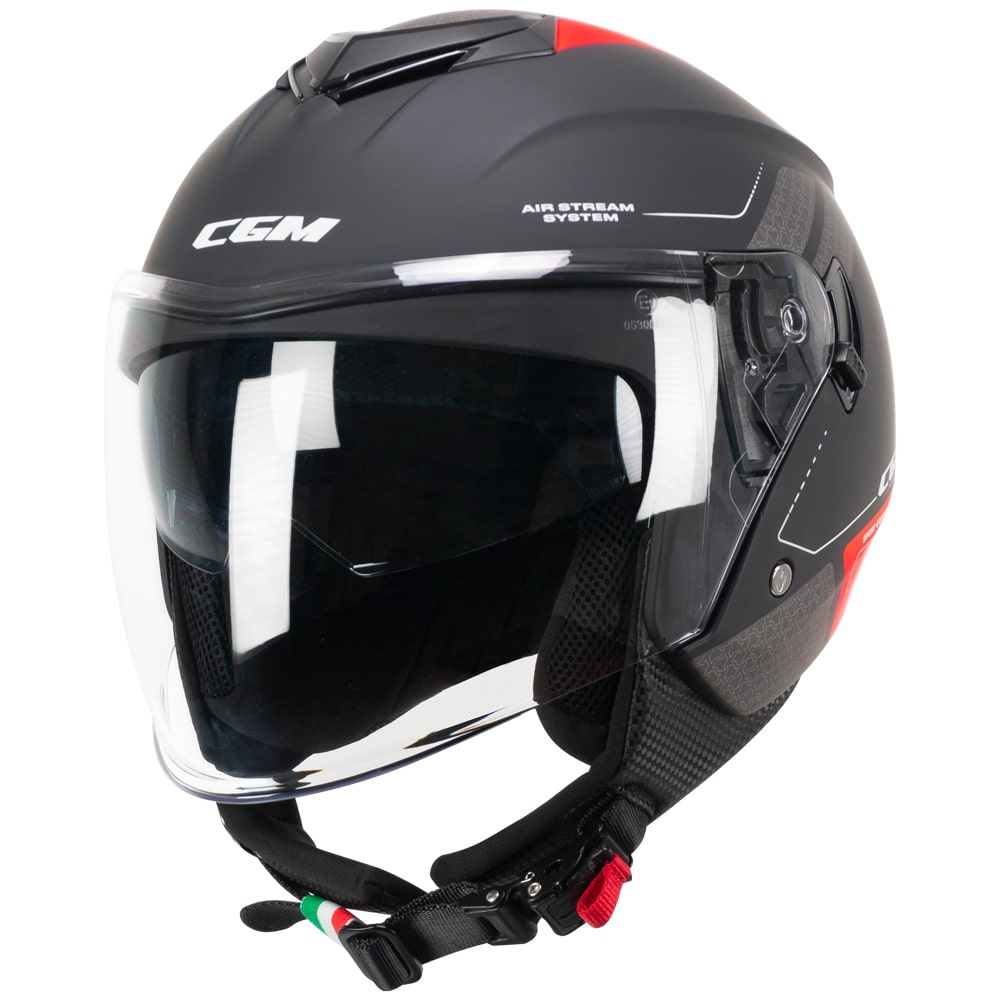 Casco Jet CGM 126A IPER CITY ECE 22-06 Con Visiera Lunga E Parasole Nero Rosso