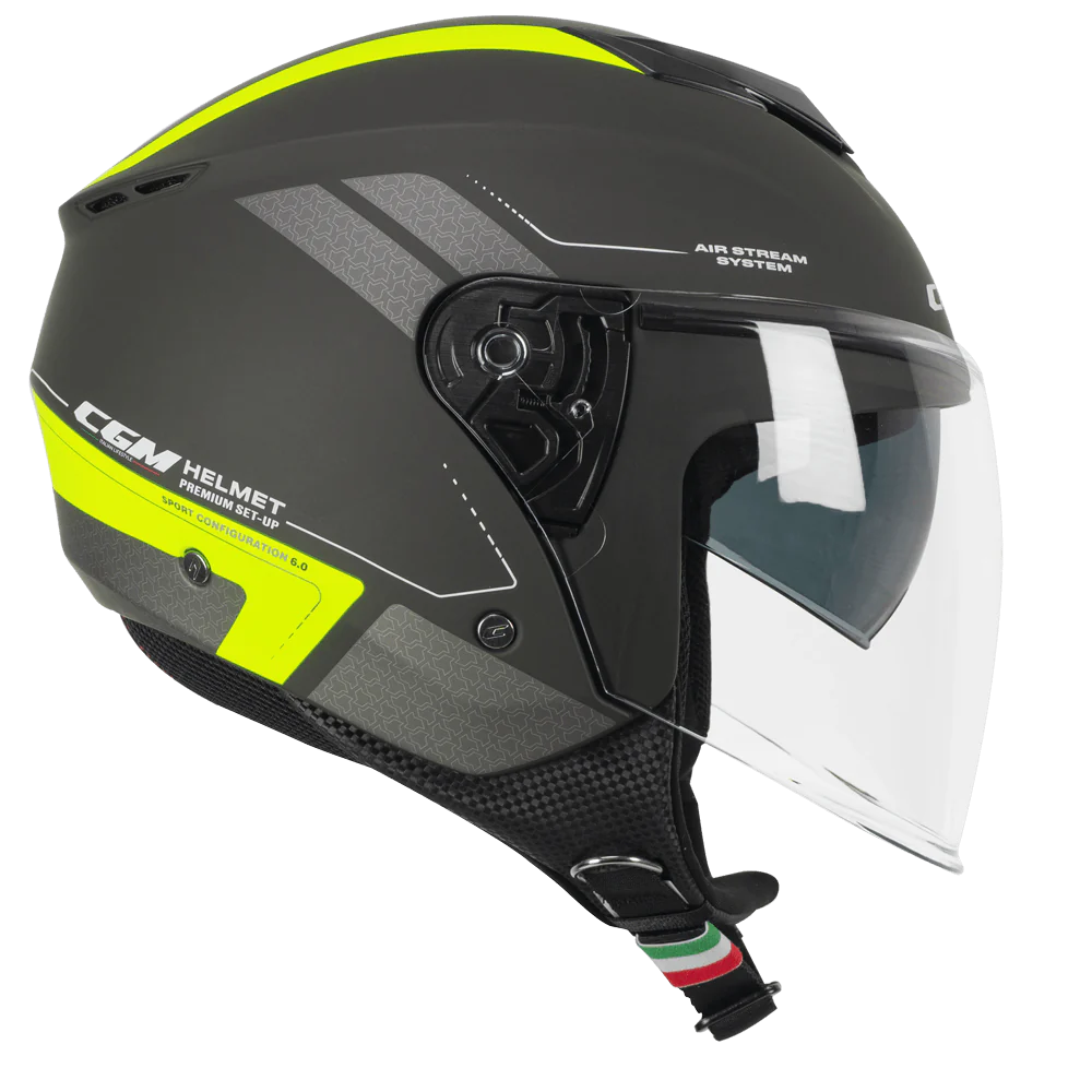 Casco Jet CGM 126A IPER CITY ECE 22-06 Con Visiera Lunga E Parasole Grafite Giallo Fluo