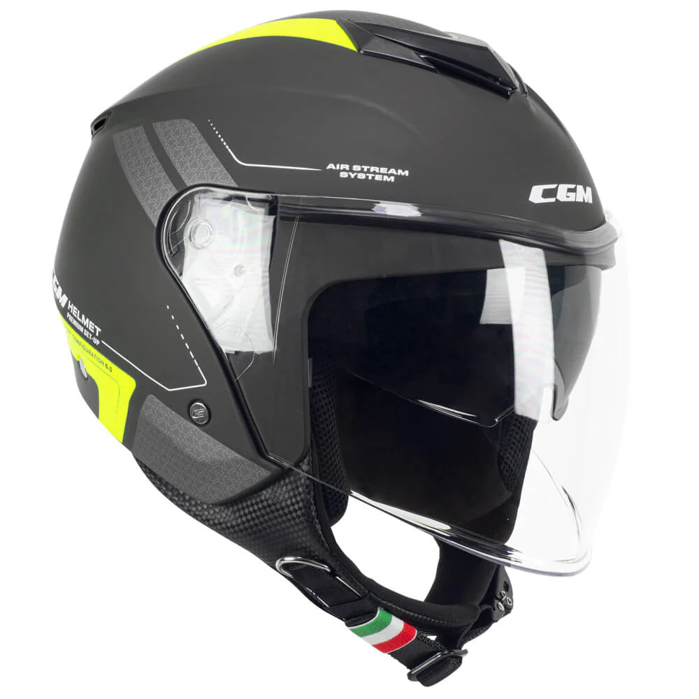 Casco Jet CGM 126A IPER CITY ECE 22-06 Con Visiera Lunga E Parasole Grafite Giallo Fluo