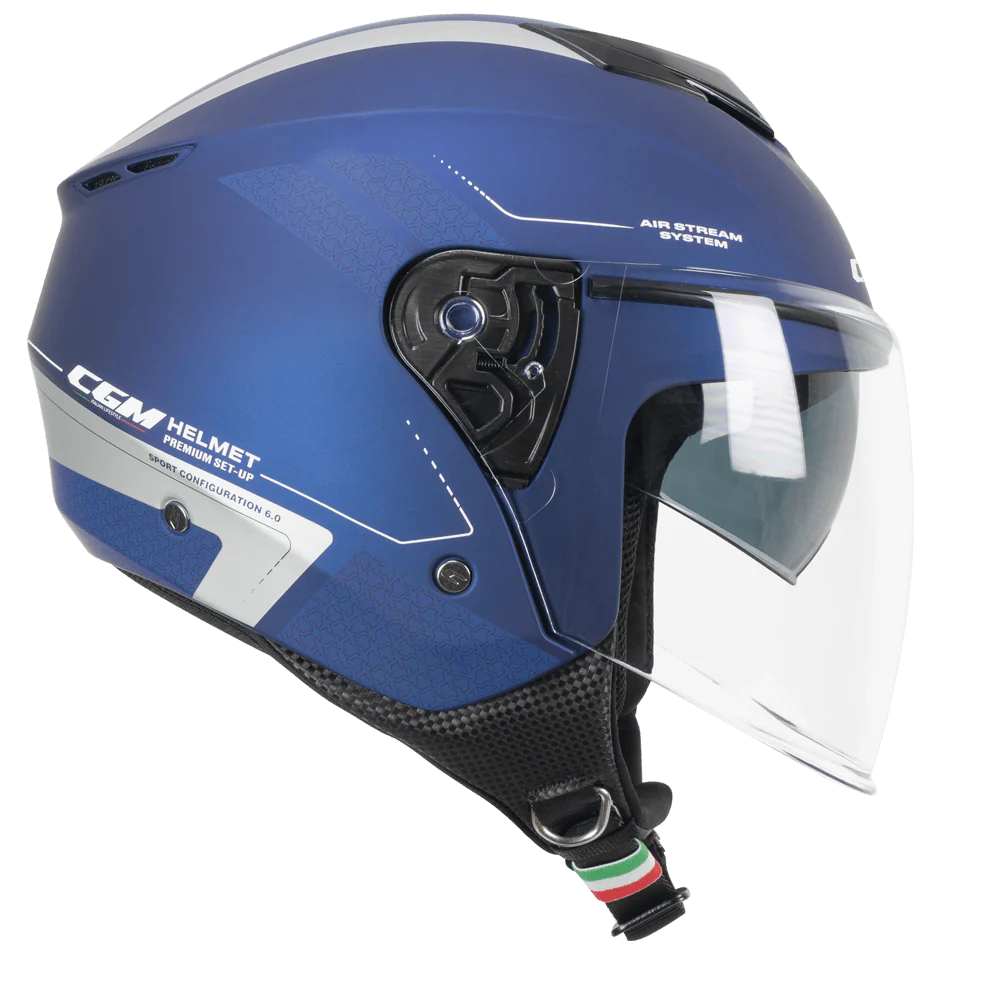 Casco Jet CGM 126A IPER CITY ECE 22-06 Con Visiera Lunga E Parasole Blu Argento