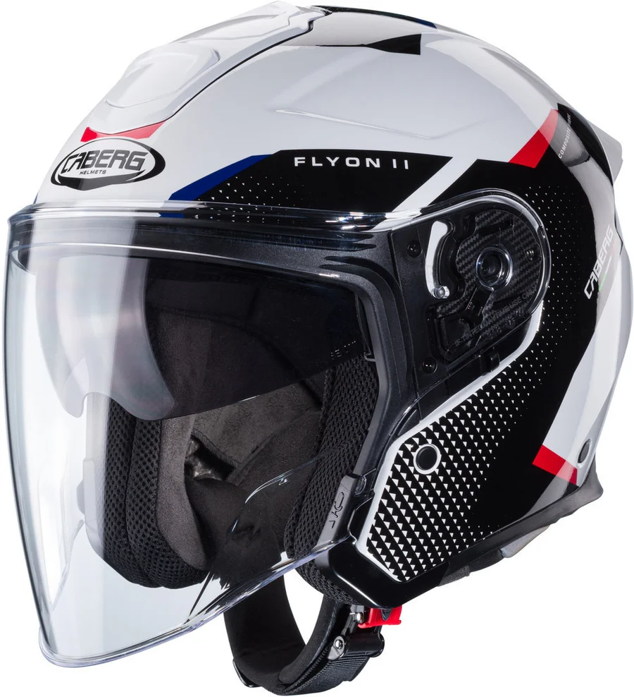 Casco Jet Caberg Flyon 2 Boss Bianco/Rosso/Blu ECE 22-06 In Fibra