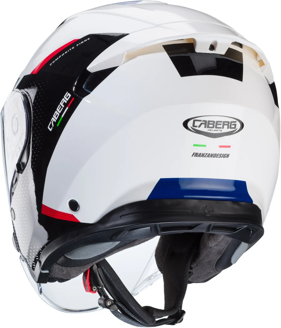 Casco Jet Caberg Flyon 2 Boss Bianco/Rosso/Blu ECE 22-06 In Fibra