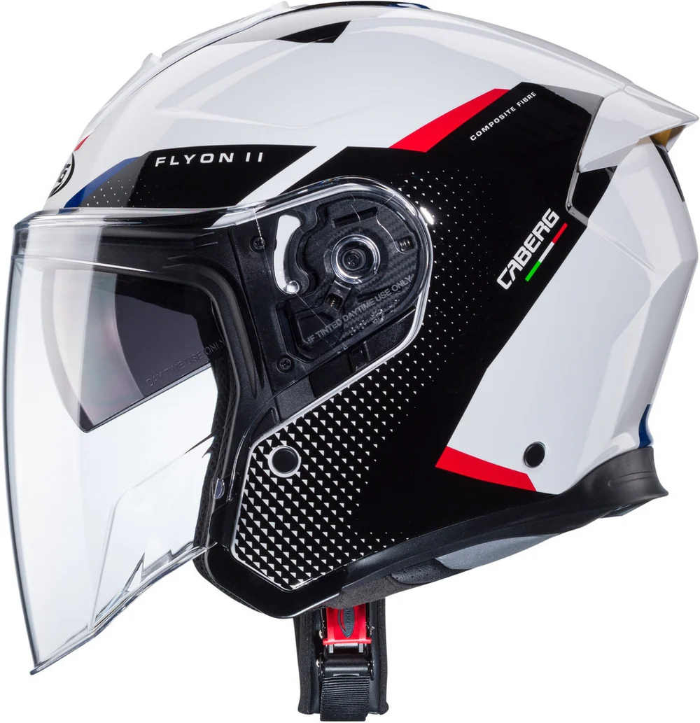 Casco Jet Caberg Flyon 2 Boss Bianco/Rosso/Blu ECE 22-06 In Fibra