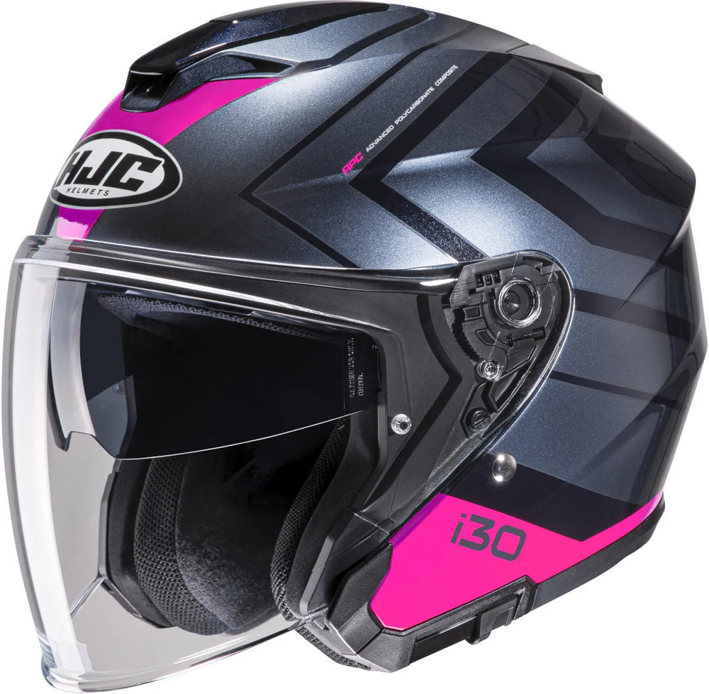 Casco Hjc Jet i30 Zetra MC8 Grigio/Fucsia Con Visiera Lunga Ed Occhialino Parasole