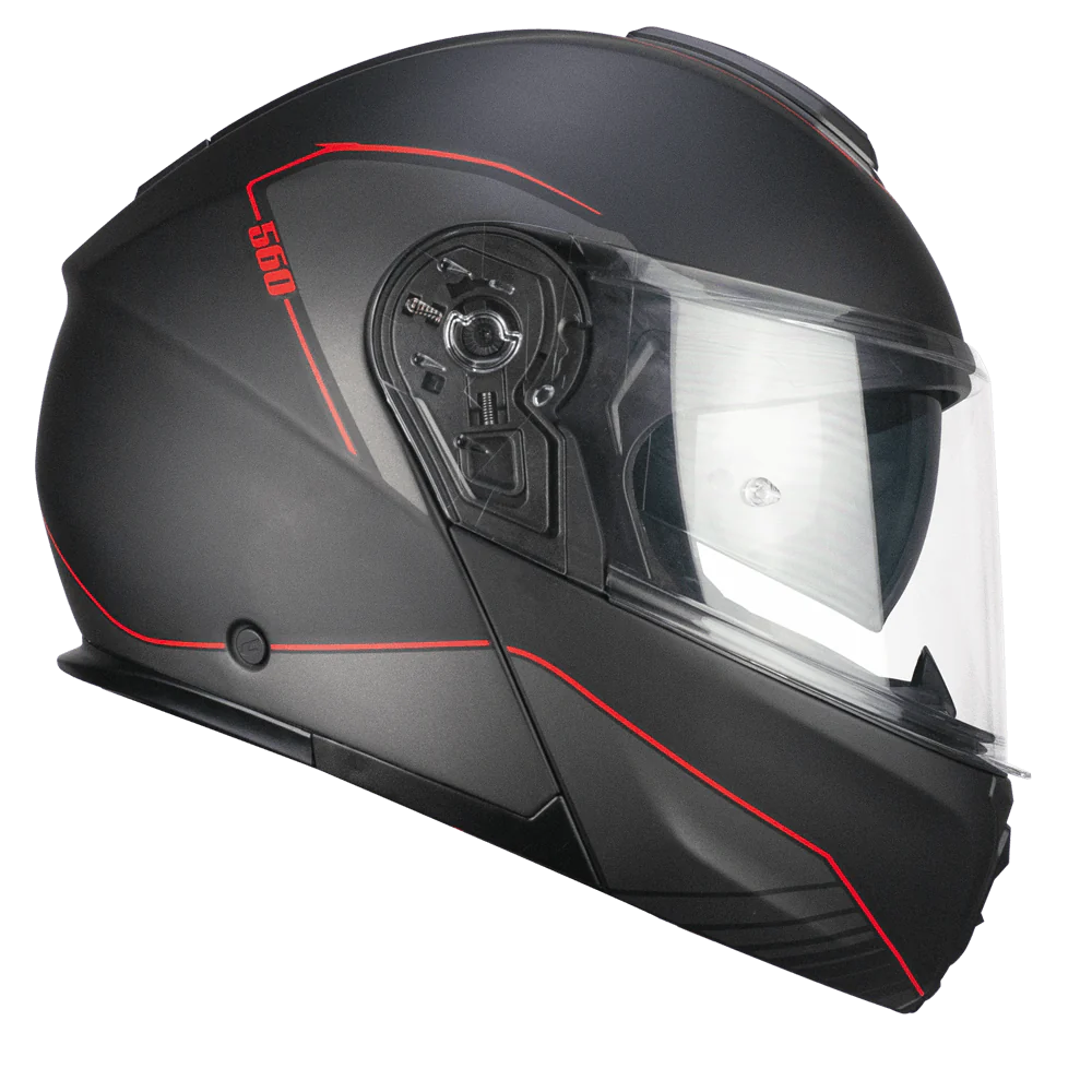 Casco CGM Modulare 560G MAD RIDE In Fibra Composita Nero Rosso opaco