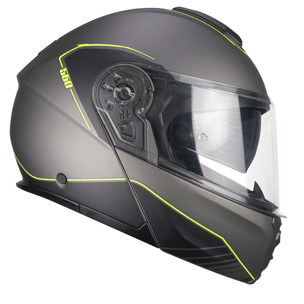 Casco CGM Modulare 560G MAD RIDE In Fibra Composita Grafite Giallo Fluo