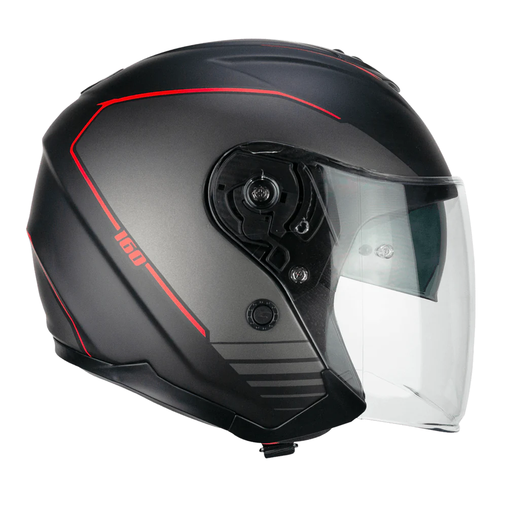 Casco CGM Jet 160A JAD Ride Nero/Rosso In Fibra Composita ECE 22/06