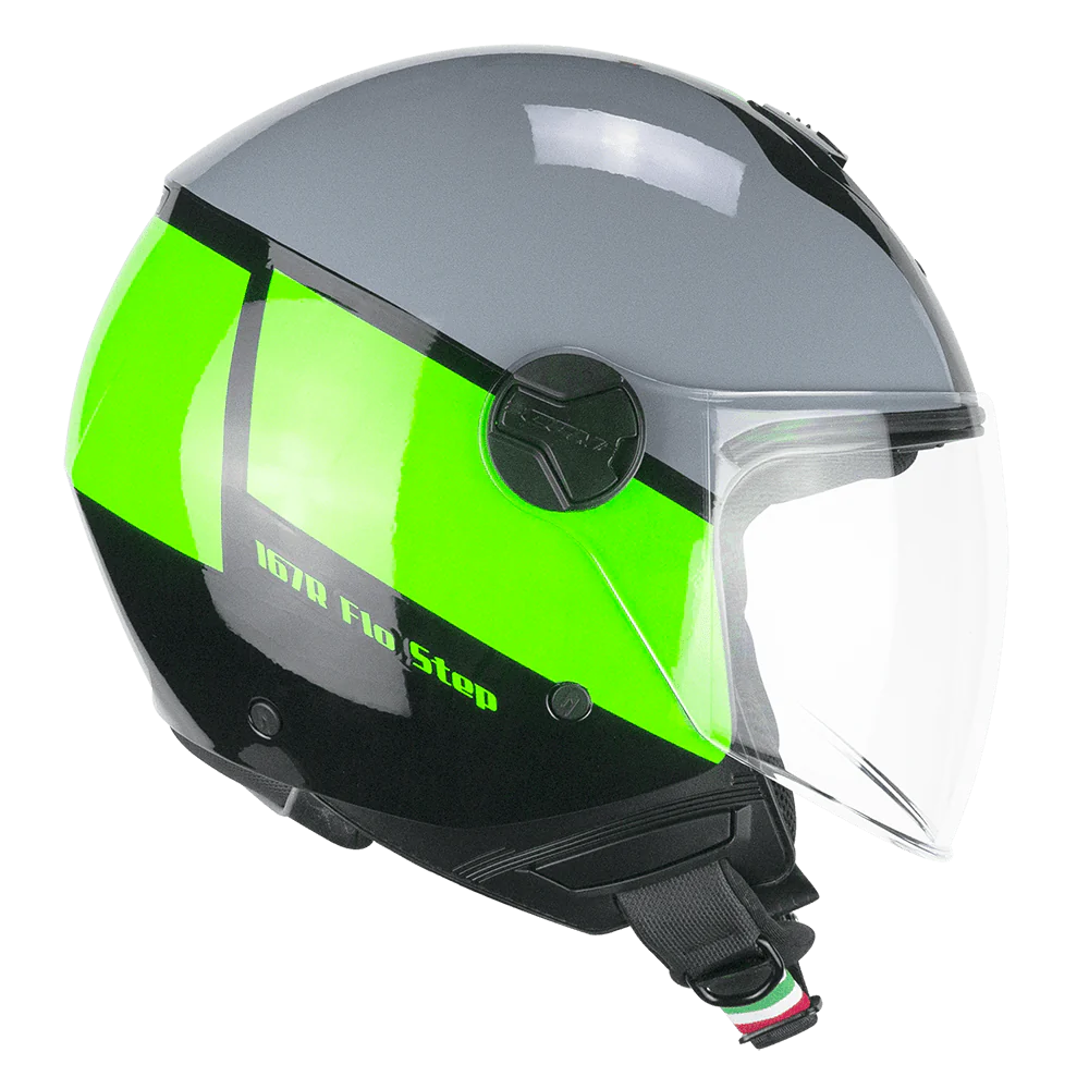 Casco CGM Demi Jet 167R FLO STEP Grigio Verde Visiera Lunga ECE 22/06