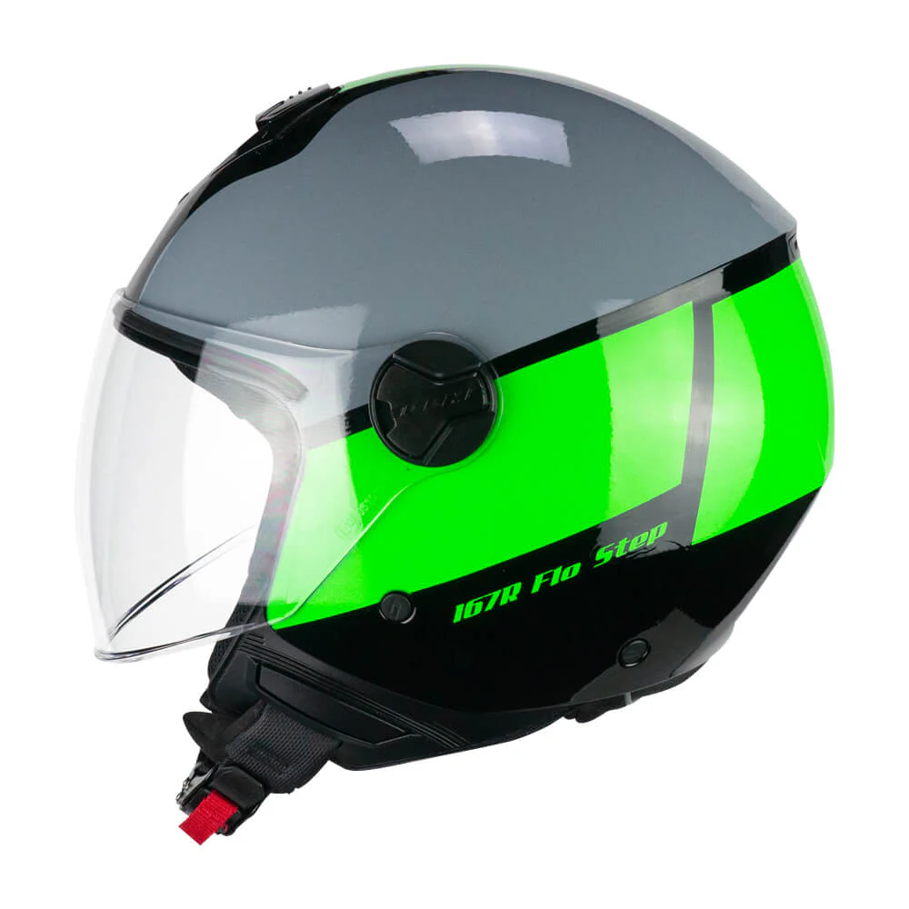 Casco CGM Demi Jet 167R FLO STEP Grigio Verde Visiera Lunga ECE 22/06