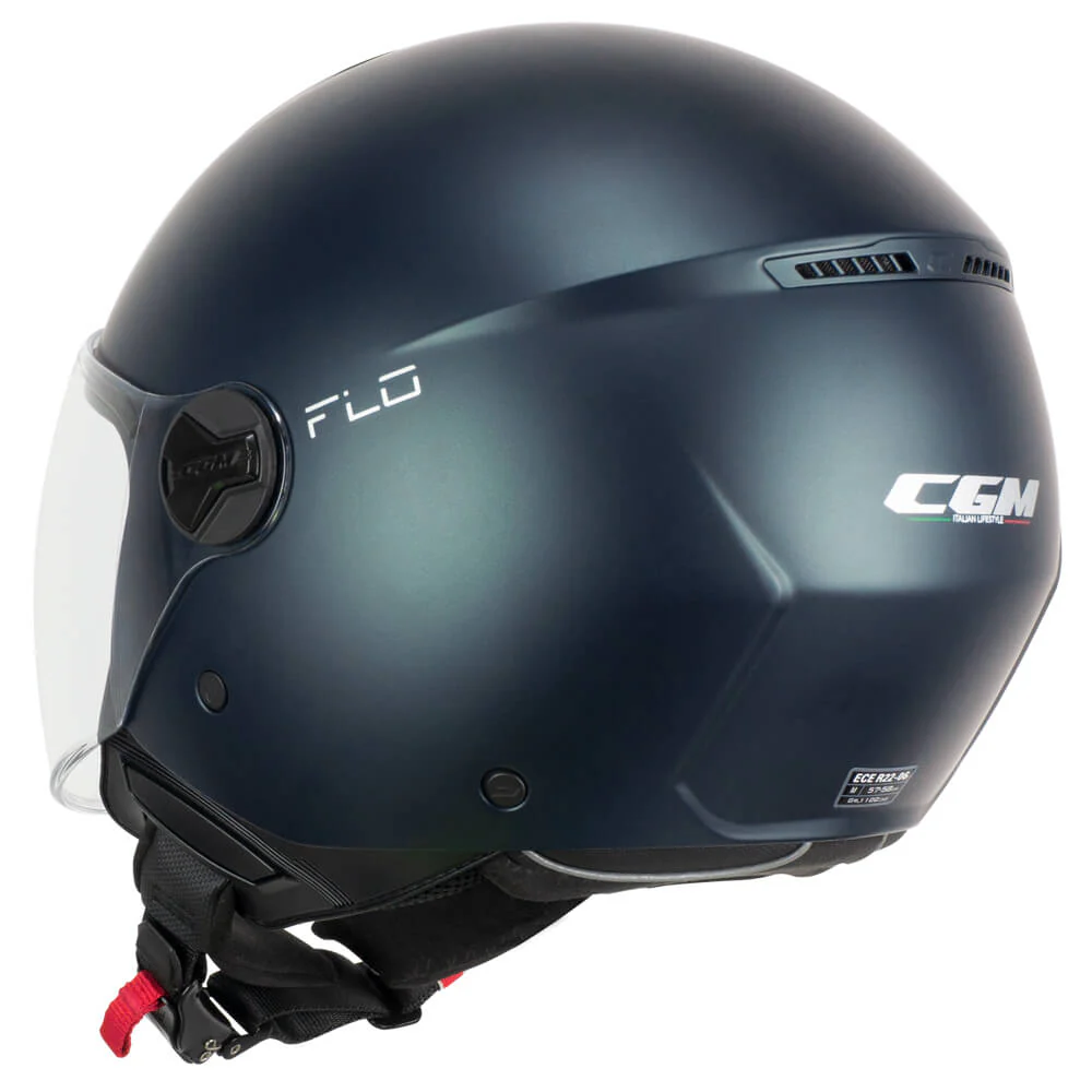 Casco CGM Demi Jet 167R FLO Mono Petrolio Opaco Visiera Lunga ECE 22/06