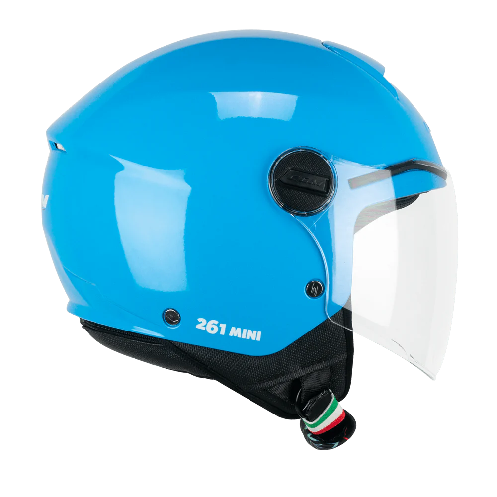 Casco CGM Bimbo 261A MINI MONO Celeste Con Visiera Lunga ECE 22-06