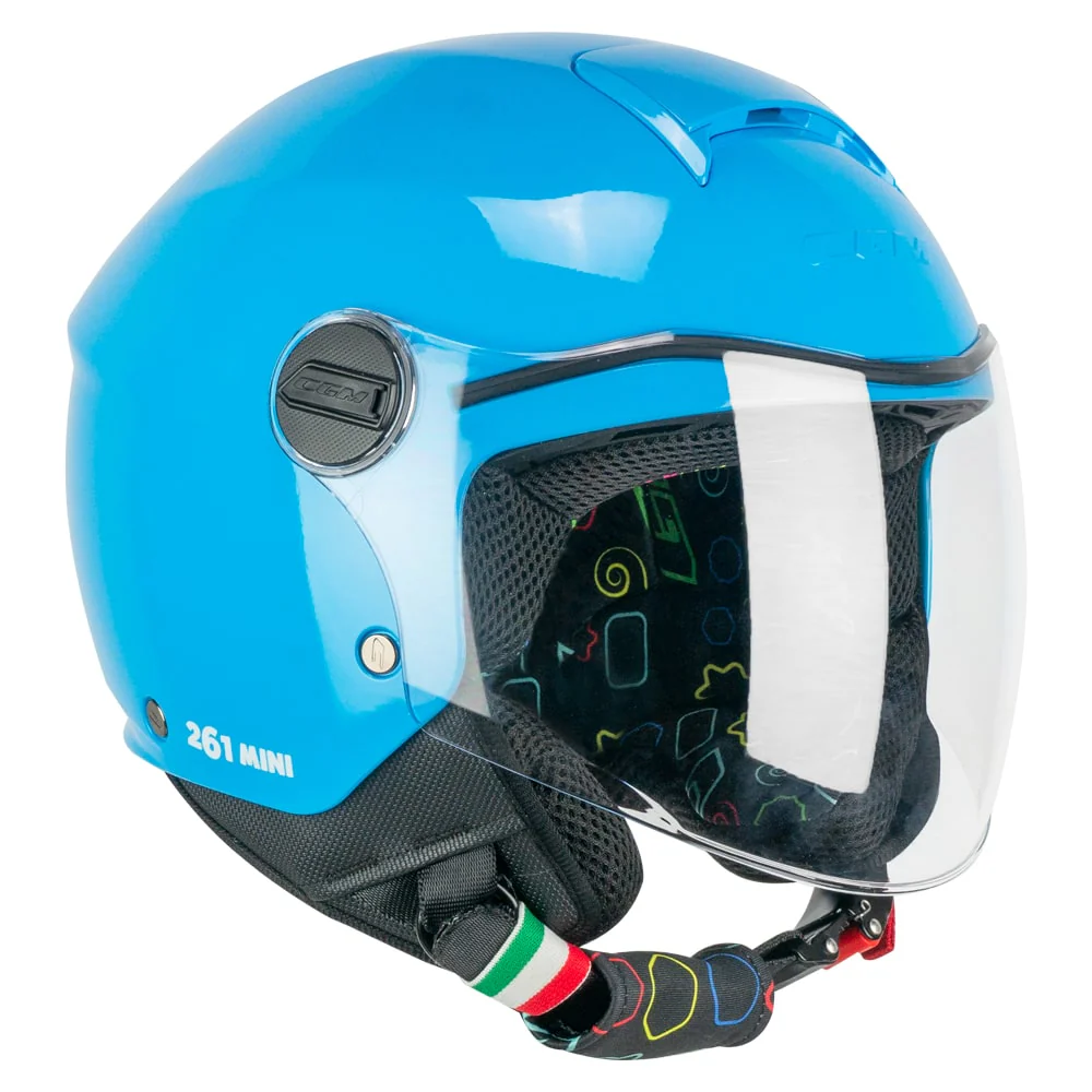 Casco CGM Bimbo 261A MINI MONO Celeste Con Visiera Lunga ECE 22-06