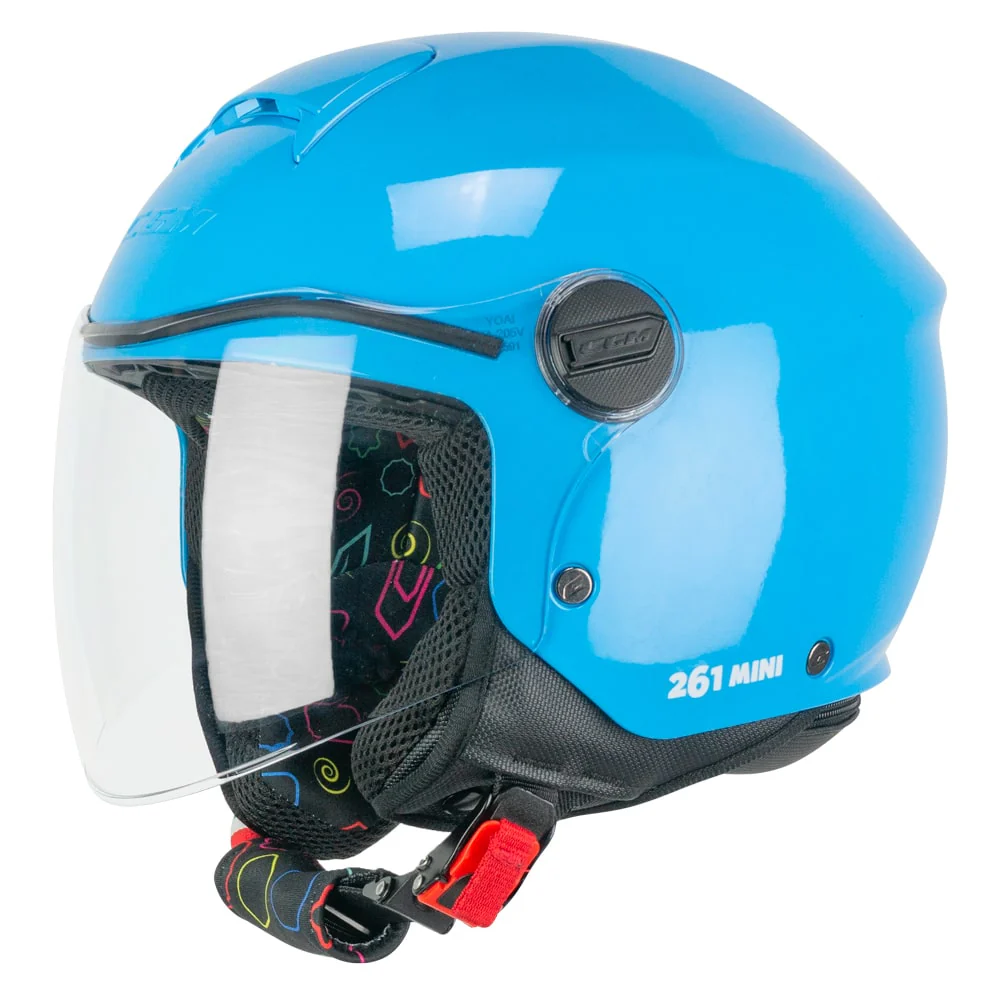 Casco CGM Bimbo 261A MINI MONO Celeste Con Visiera Lunga ECE 22-06