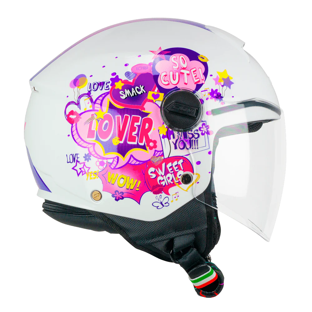 Casco CGM Bimbo 261A MINI COMICS Fucsia Bianco Con Visiera Lunga ECE 22-06