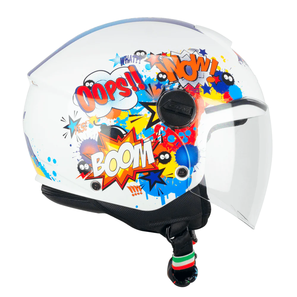 Casco CGM Bimbo 261A MINI COMICS Blu Bianco Con Visiera Lunga ECE 22-06