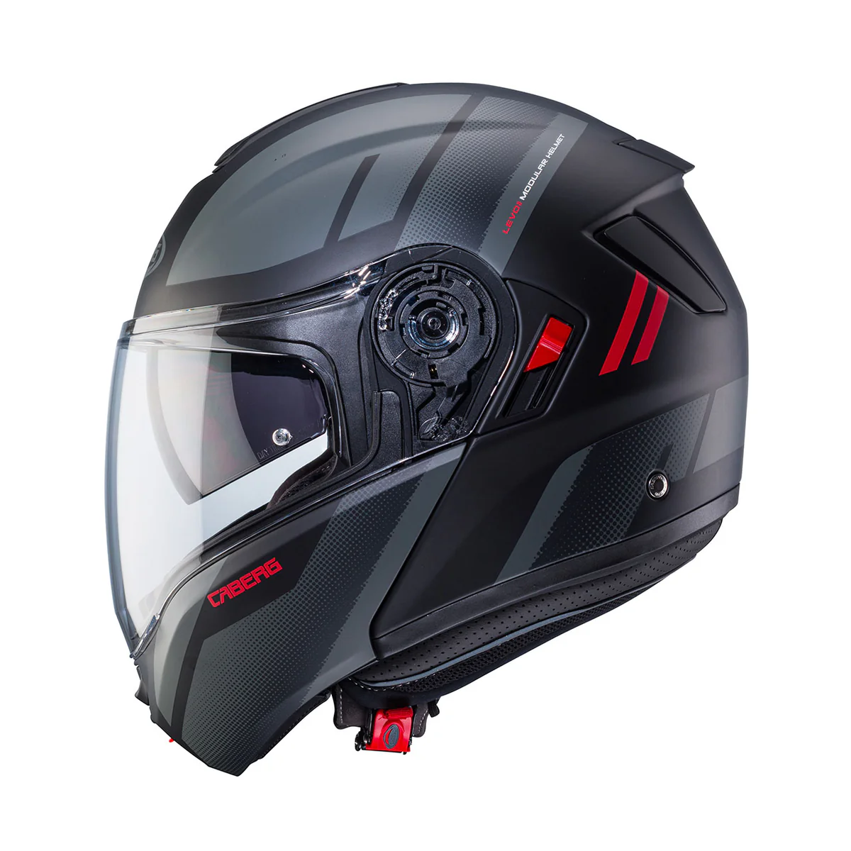 Casco Moto Modulare Caberg LEVO X Manta Nero Opaco Antracite Rosso Fluo