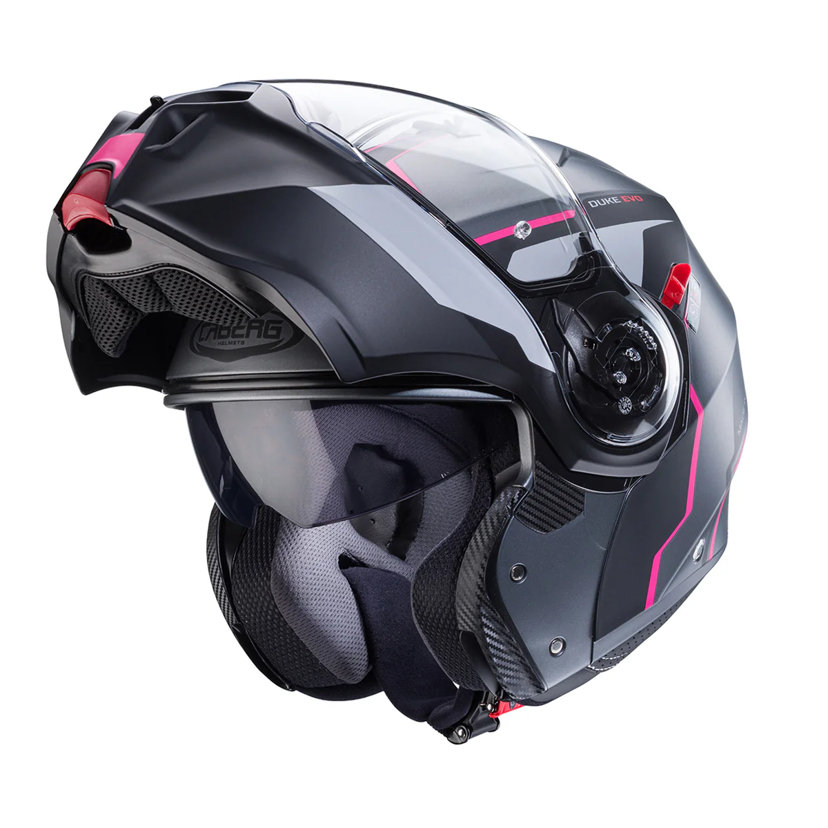 Casco Moto Modulare Caberg Duke Evo Move Grigio Nero Fucsia