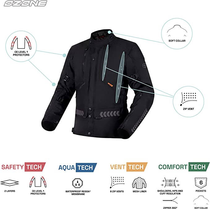 Touring Jacket Ozone Tour II Polyester Black 1000D / 600D