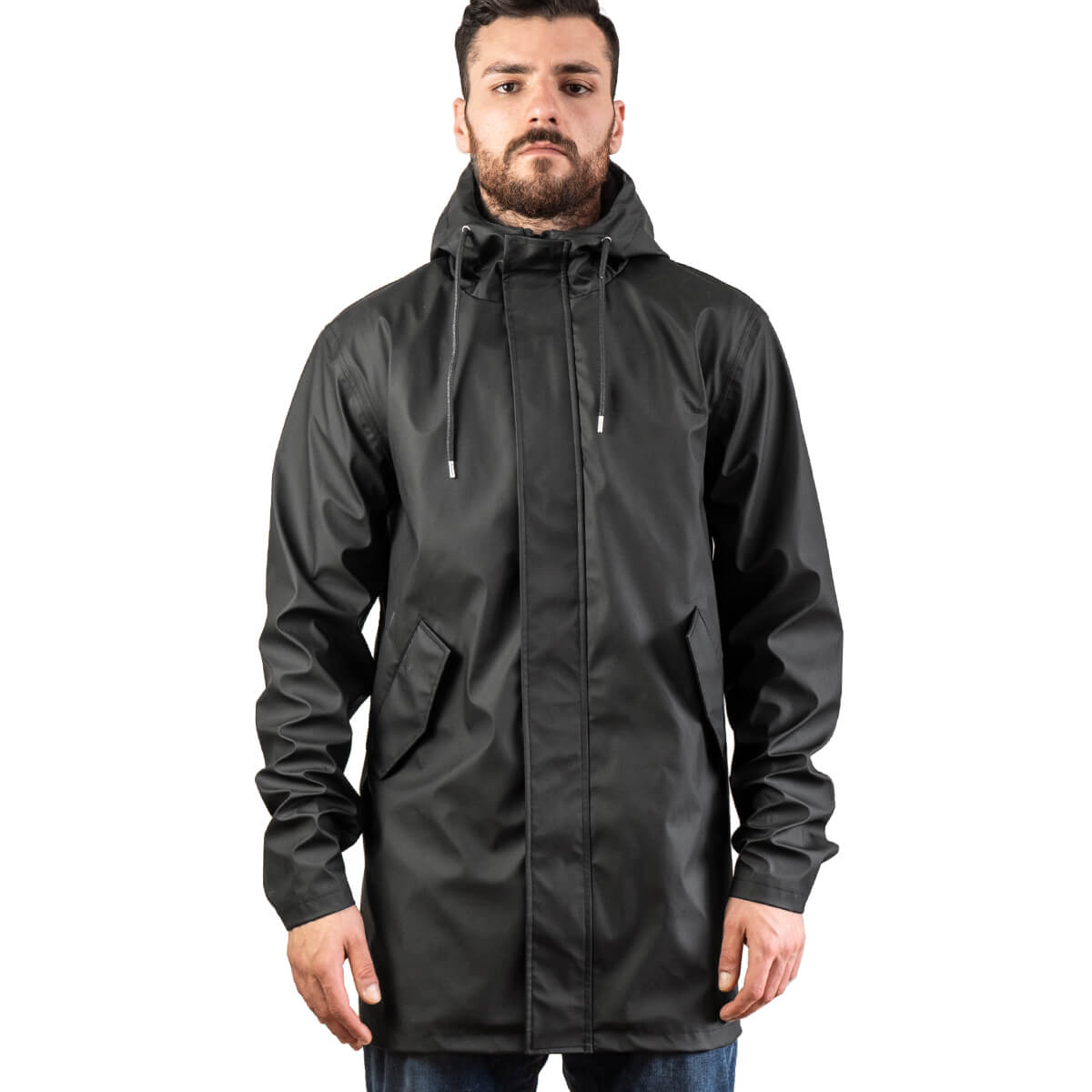 Long Rain Jacket With Waterproof PU Coating And Heat-sealed Seams