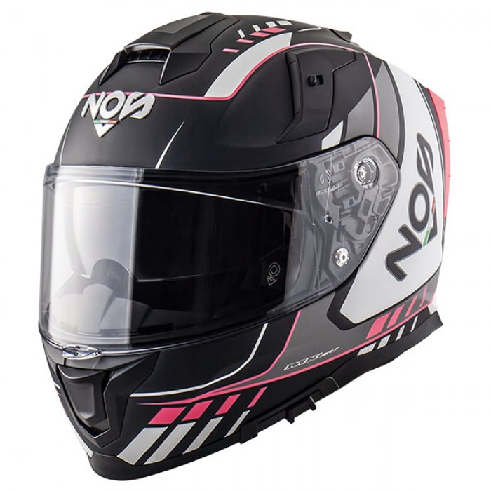 FULL FACE HELMET NOS NS-10 MIG VIOLET BLACK / WHITE / PINK WITH SUNGLASSES AND PINLOCK INCLUDED